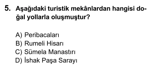 5. Sınıf Sosyal Bilgiler 2016 İOKBS Bursluluk Sınavı 5. Soru görseli