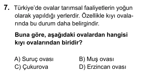 5. Sınıf Sosyal Bilgiler 2016 İOKBS Bursluluk Sınavı 7. Soru görseli