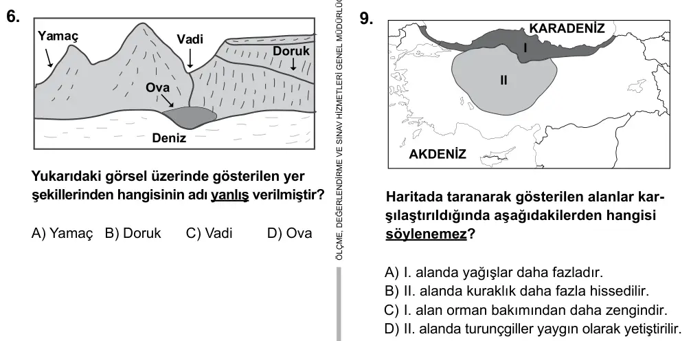 5. Sınıf Sosyal Bilgiler 2016 İOKBS Bursluluk Sınavı 9. Soru görseli