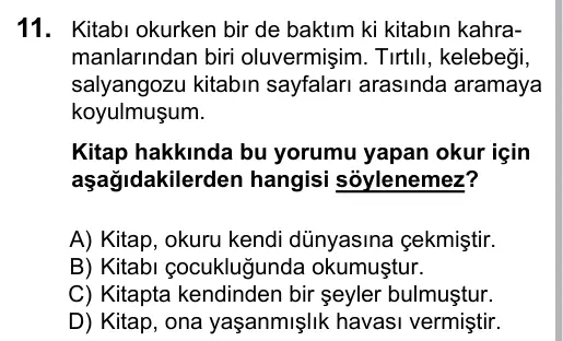 5. Sınıf Türkçe 2016 İOKBS Bursluluk Sınavı 11. Soru görseli