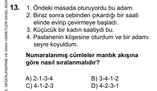 5. Sınıf Türkçe 2016 İOKBS Bursluluk Sınavı 13. Soru görseli