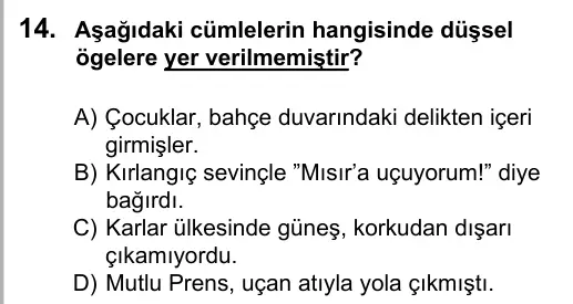 5. Sınıf Türkçe 2016 İOKBS Bursluluk Sınavı 14. Soru görseli