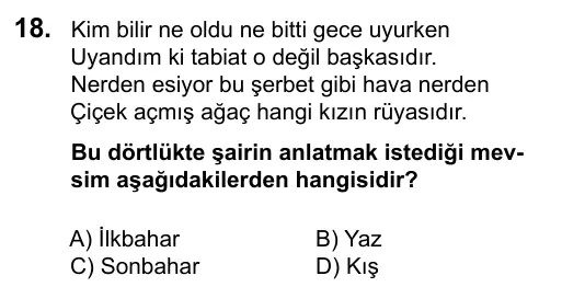 5. Sınıf Türkçe 2016 İOKBS Bursluluk Sınavı 18. Soru görseli