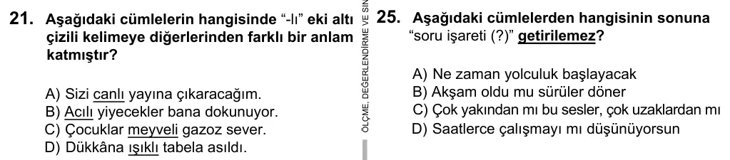 5. Sınıf Türkçe 2016 İOKBS Bursluluk Sınavı 21. Soru görseli