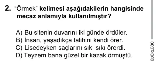 5. Sınıf Türkçe 2016 İOKBS Bursluluk Sınavı 2. Soru görseli