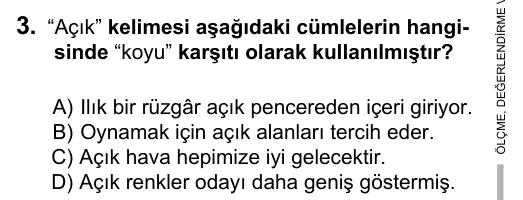 5. Sınıf Türkçe 2016 İOKBS Bursluluk Sınavı 3. Soru görseli