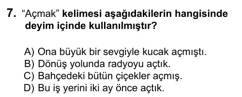5. Sınıf Türkçe 2016 İOKBS Bursluluk Sınavı 7. Soru görseli
