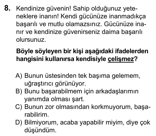 5. Sınıf Türkçe 2016 İOKBS Bursluluk Sınavı 8. Soru görseli