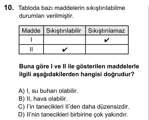 6. Sınıf Fen Bilimleri 2016 İOKBS Bursluluk Sınavı 10. Soru görseli