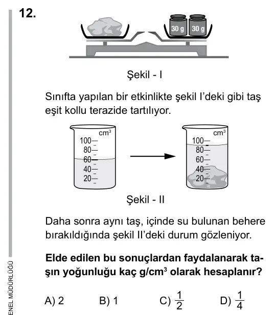 6. Sınıf Fen Bilimleri 2016 İOKBS Bursluluk Sınavı 12. Soru görseli