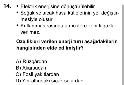 6. Sınıf Fen Bilimleri 2016 İOKBS Bursluluk Sınavı 14. Soru görseli