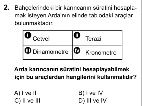 6. Sınıf Fen Bilimleri 2016 İOKBS Bursluluk Sınavı 2. Soru görseli