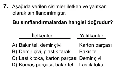 6. Sınıf Fen Bilimleri 2016 İOKBS Bursluluk Sınavı 7. Soru görseli