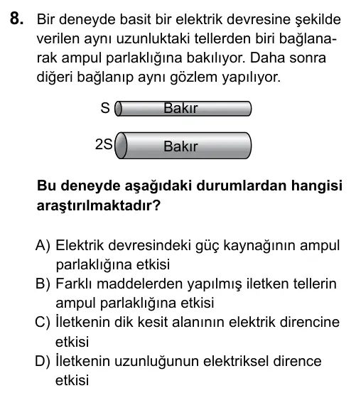6. Sınıf Fen Bilimleri 2016 İOKBS Bursluluk Sınavı 8. Soru görseli