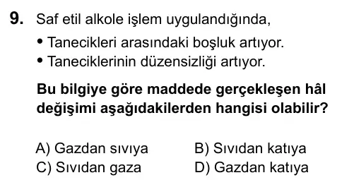 6. Sınıf Fen Bilimleri 2016 İOKBS Bursluluk Sınavı 9. Soru görseli