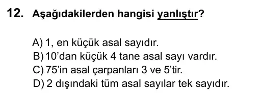 6. Sınıf Matematik 2016 İOKBS Bursluluk Sınavı 12. Soru görseli