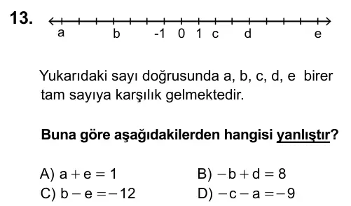 6. Sınıf Matematik 2016 İOKBS Bursluluk Sınavı 13. Soru görseli