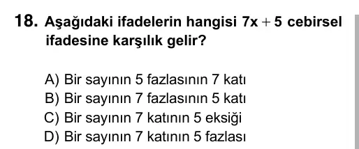 6. Sınıf Matematik 2016 İOKBS Bursluluk Sınavı 18. Soru görseli