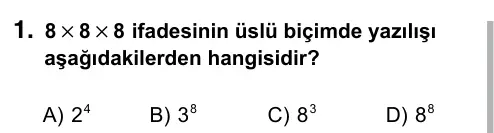 6. Sınıf Matematik 2016 İOKBS Bursluluk Sınavı 1. Soru görseli