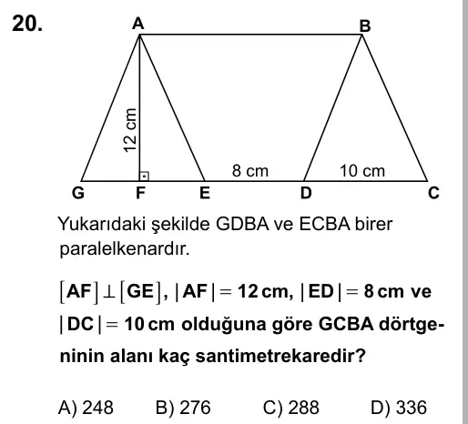 6. Sınıf Matematik 2016 İOKBS Bursluluk Sınavı 20. Soru görseli