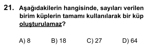 6. Sınıf Matematik 2016 İOKBS Bursluluk Sınavı 21. Soru görseli