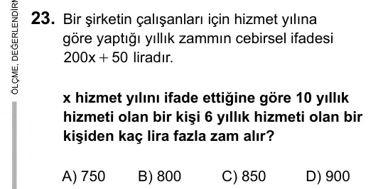 6. Sınıf Matematik 2016 İOKBS Bursluluk Sınavı 23. Soru görseli