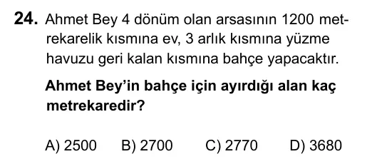 6. Sınıf Matematik 2016 İOKBS Bursluluk Sınavı 24. Soru görseli