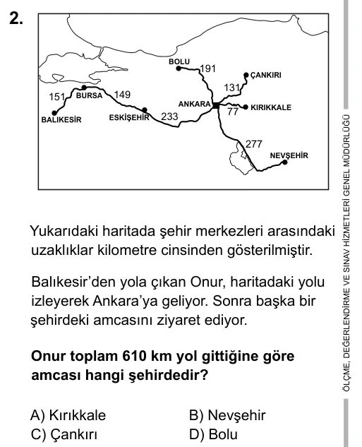 6. Sınıf Matematik 2016 İOKBS Bursluluk Sınavı 2. Soru görseli