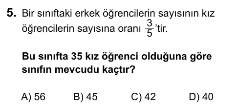 6. Sınıf Matematik 2016 İOKBS Bursluluk Sınavı 5. Soru görseli