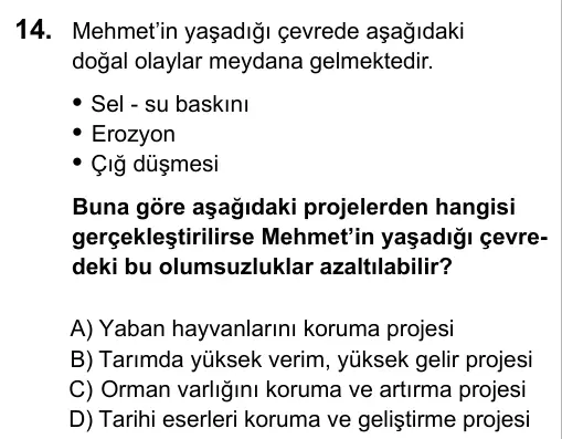 6. Sınıf Sosyal Bilgiler 2016 İOKBS Bursluluk Sınavı 14. Soru görseli