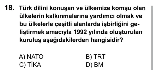 6. Sınıf Sosyal Bilgiler 2016 İOKBS Bursluluk Sınavı 18. Soru görseli
