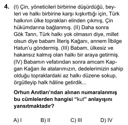 6. Sınıf Sosyal Bilgiler 2016 İOKBS Bursluluk Sınavı 4. Soru görseli