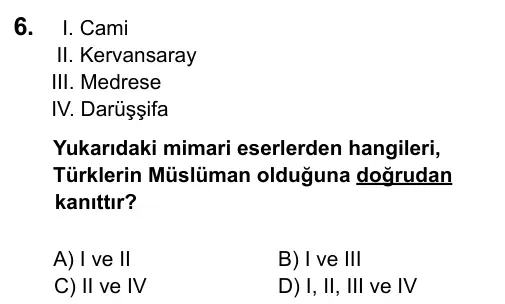 6. Sınıf Sosyal Bilgiler 2016 İOKBS Bursluluk Sınavı 6. Soru görseli