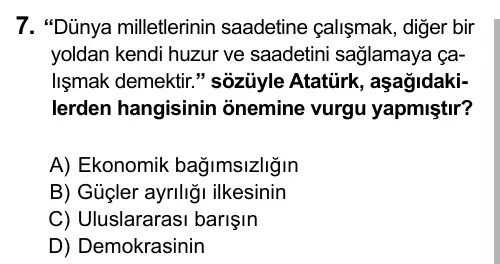6. Sınıf Sosyal Bilgiler 2016 İOKBS Bursluluk Sınavı 7. Soru görseli