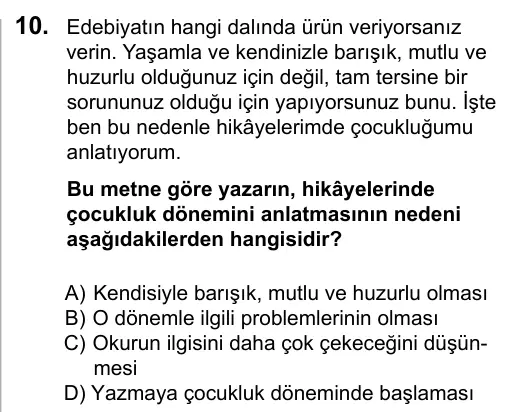 6. Sınıf Türkçe 2016 İOKBS Bursluluk Sınavı 10. Soru görseli