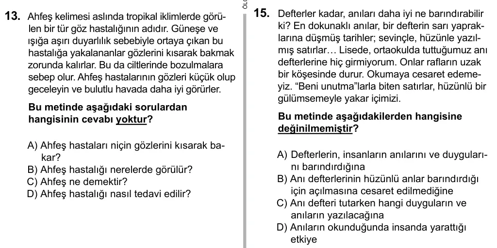 6. Sınıf Türkçe 2016 İOKBS Bursluluk Sınavı 15. Soru görseli