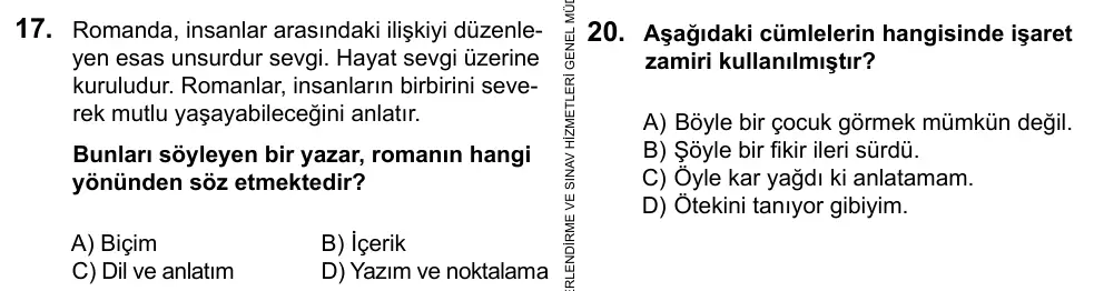 6. Sınıf Türkçe 2016 İOKBS Bursluluk Sınavı 17. Soru görseli