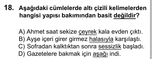 6. Sınıf Türkçe 2016 İOKBS Bursluluk Sınavı 18. Soru görseli