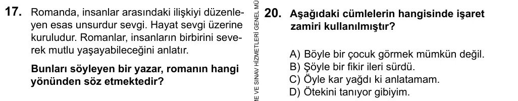 6. Sınıf Türkçe 2016 İOKBS Bursluluk Sınavı 20. Soru görseli