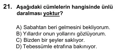 6. Sınıf Türkçe 2016 İOKBS Bursluluk Sınavı 21. Soru görseli