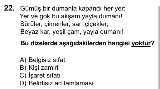 6. Sınıf Türkçe 2016 İOKBS Bursluluk Sınavı 22. Soru görseli