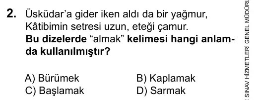 6. Sınıf Türkçe 2016 İOKBS Bursluluk Sınavı 2. Soru görseli