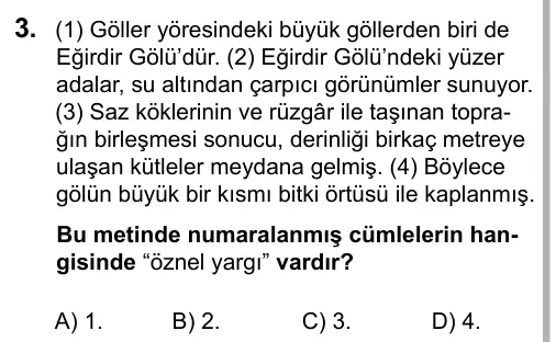 6. Sınıf Türkçe 2016 İOKBS Bursluluk Sınavı 3. Soru görseli