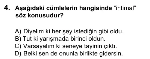 6. Sınıf Türkçe 2016 İOKBS Bursluluk Sınavı 4. Soru görseli