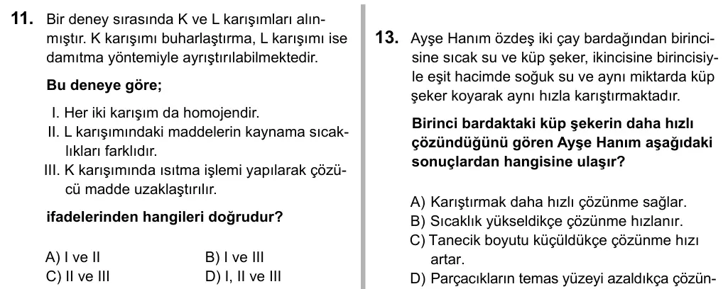 7. Sınıf Fen Bilimleri 2016 İOKBS Bursluluk Sınavı 11. Soru görseli