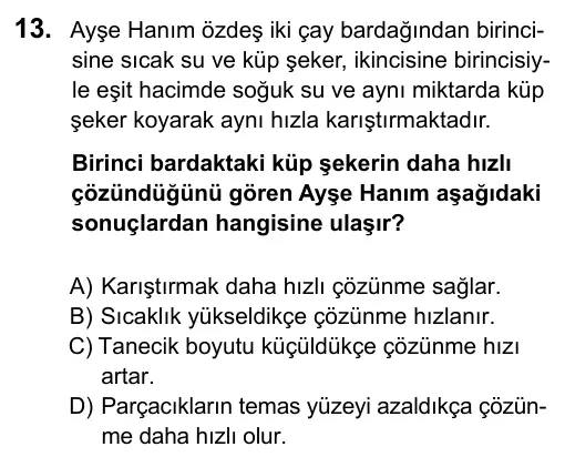 7. Sınıf Fen Bilimleri 2016 İOKBS Bursluluk Sınavı 13. Soru görseli
