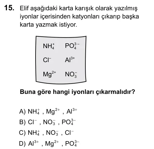 7. Sınıf Fen Bilimleri 2016 İOKBS Bursluluk Sınavı 15. Soru görseli