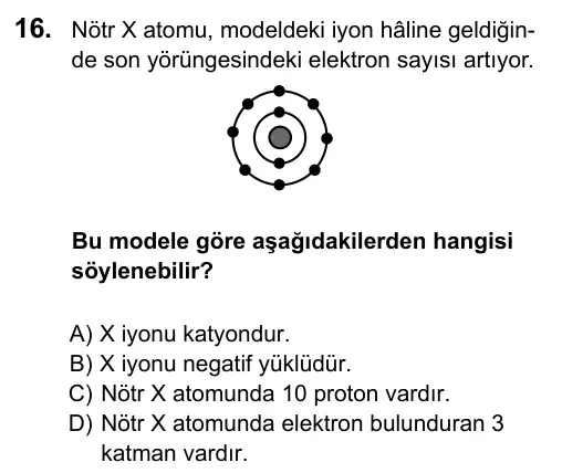 7. Sınıf Fen Bilimleri 2016 İOKBS Bursluluk Sınavı 16. Soru görseli