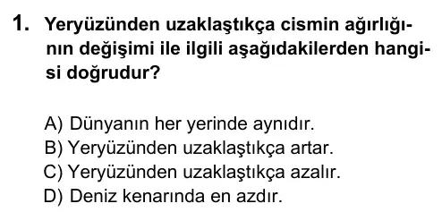 7. Sınıf Fen Bilimleri 2016 İOKBS Bursluluk Sınavı 1. Soru görseli