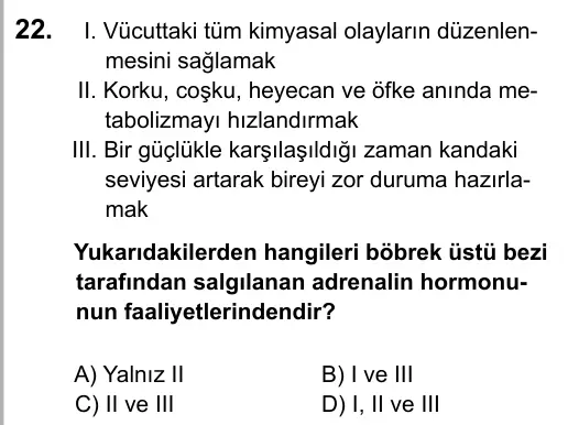 7. Sınıf Fen Bilimleri 2016 İOKBS Bursluluk Sınavı 22. Soru görseli